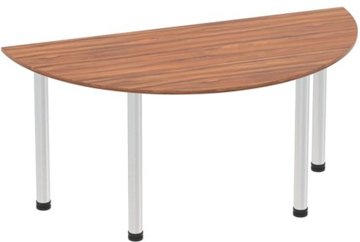 Office Monster | Impulse Impulse 1600mm Semi-Circle Table Walnut Top Brushed Aluminium Post Leg Impulse Impulse 1600mm Semi-Circle Table Walnut Top Brushed Aluminium Post Leg
