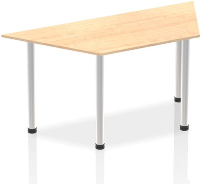 Office Monster | Impulse Impulse 1600mm Trapezium Maple Top Brushed Aluminium Post Leg Impulse Impulse 1600mm Trapezium Maple Top Brushed Aluminium Post Leg