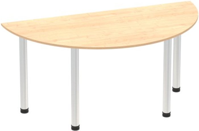 Office Monster | Impulse Impulse 1600mm Semi-Circle Table Maple Top Brushed Aluminium Post Leg Impulse Impulse 1600mm Semi-Circle Table Maple Top Brushed Aluminium Post Leg