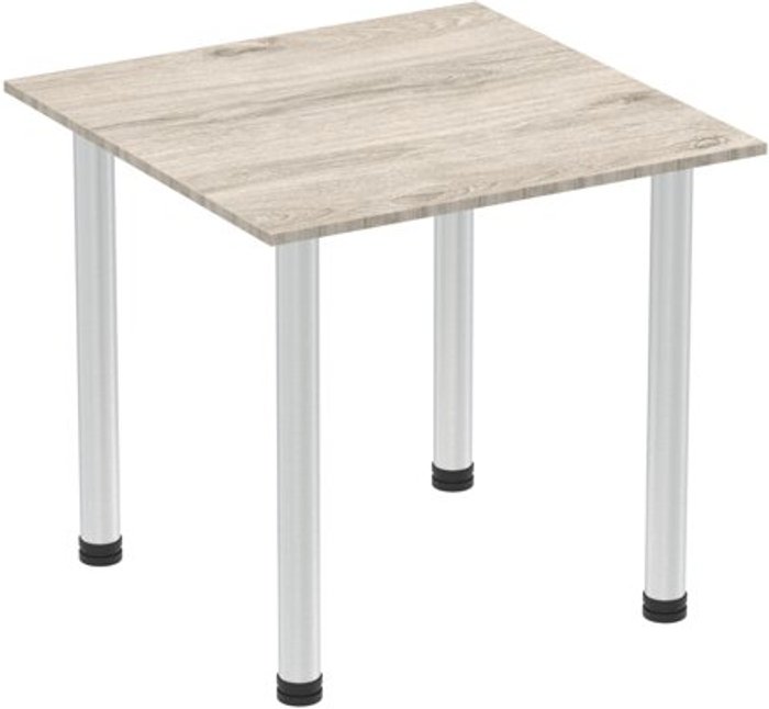Office Monster | Impulse Impulse 800mm Square Table Grey Oak Top Brushed Aluminium Post Leg Impulse Impulse 800mm Square Table Grey Oak Top Brushed Aluminium Post Leg