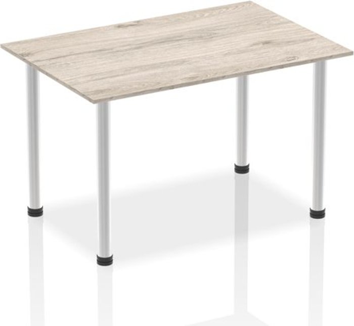 Office Monster | Impulse Impulse 1400mm Straight Table Grey Oak Top Brushed Aluminium Post Leg Impulse Impulse 1400mm Straight Table Grey Oak Top Brushed Aluminium Post Leg