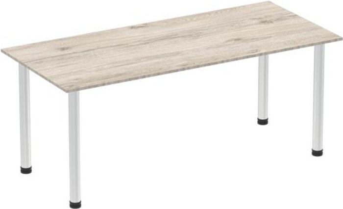 Office Monster | Impulse Impulse 1800mm Straight Table Grey Oak Top Brushed Aluminium Post Leg Impulse Impulse 1800mm Straight Table Grey Oak Top Brushed Aluminium Post Leg