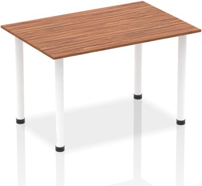 Office Monster | Impulse Impulse 1400mm Straight Table Walnut Top White Post Leg Impulse Impulse 1400mm Straight Table Walnut Top White Post Leg