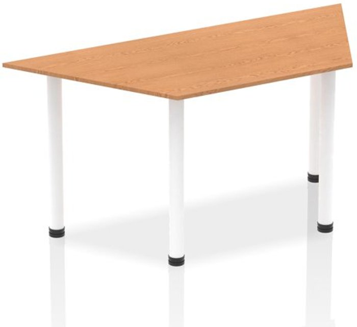 Office Monster | Impulse Impulse 1600mm Trapezium Oak Top White Post Leg Impulse Impulse 1600mm Trapezium Oak Top White Post Leg