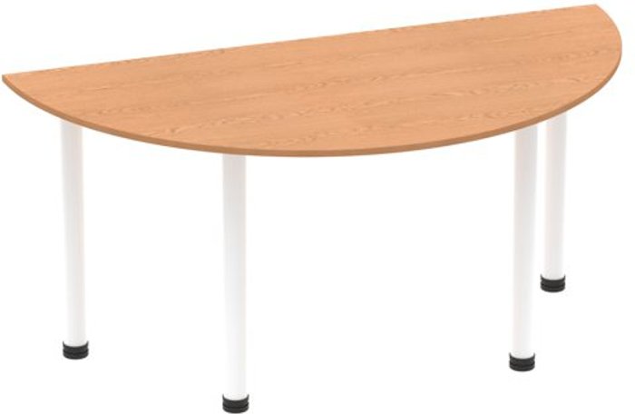 Office Monster | Impulse Impulse 1600mm Semi-Circle Table Oak Top White Post Leg Impulse Impulse 1600mm Semi-Circle Table Oak Top White Post Leg