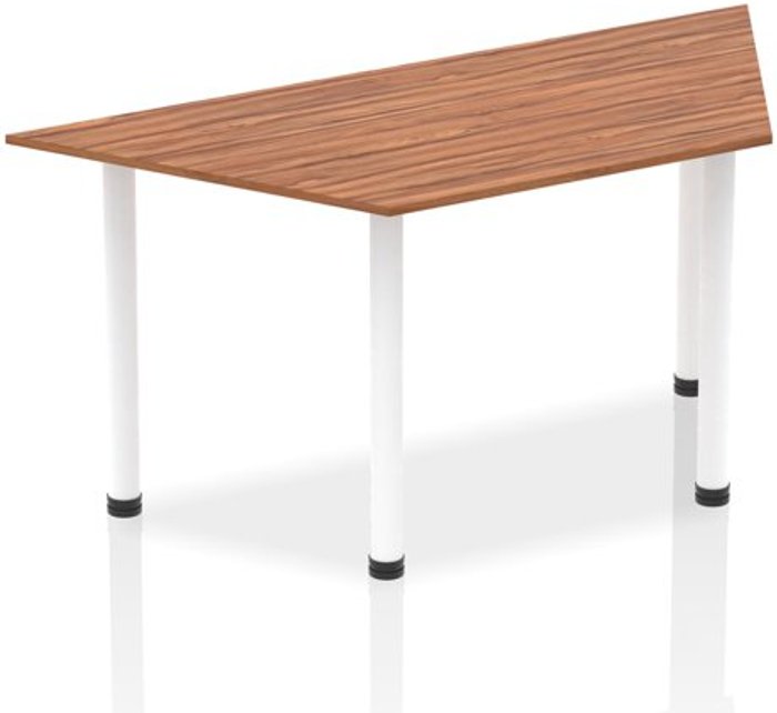 Office Monster | Impulse Impulse 1600mm Trapezium Walnut Top White Post Leg Impulse Impulse 1600mm Trapezium Walnut Top White Post Leg