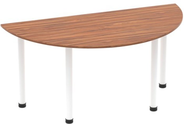 Office Monster | Impulse Impulse 1600mm Semi-Circle Table Walnut Top White Post Leg Impulse Impulse 1600mm Semi-Circle Table Walnut Top White Post Leg