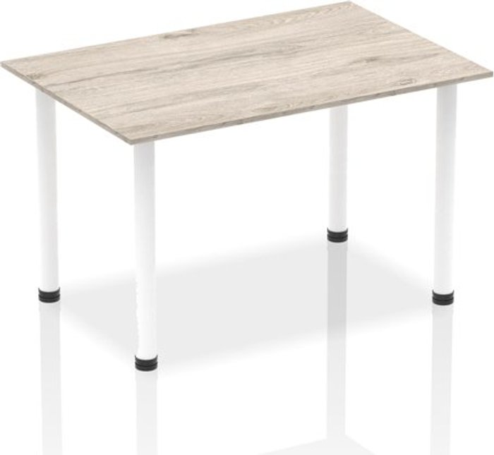 Office Monster | Impulse Impulse 1400mm Straight Table Grey Oak Top White Post Leg Impulse Impulse 1400mm Straight Table Grey Oak Top White Post Leg