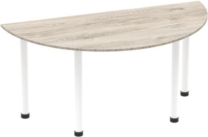 Office Monster | Impulse Impulse 1600mm Semi-Circle Table Grey Oak Top White Post Leg Impulse Impulse 1600mm Semi-Circle Table Grey Oak Top White Post Leg