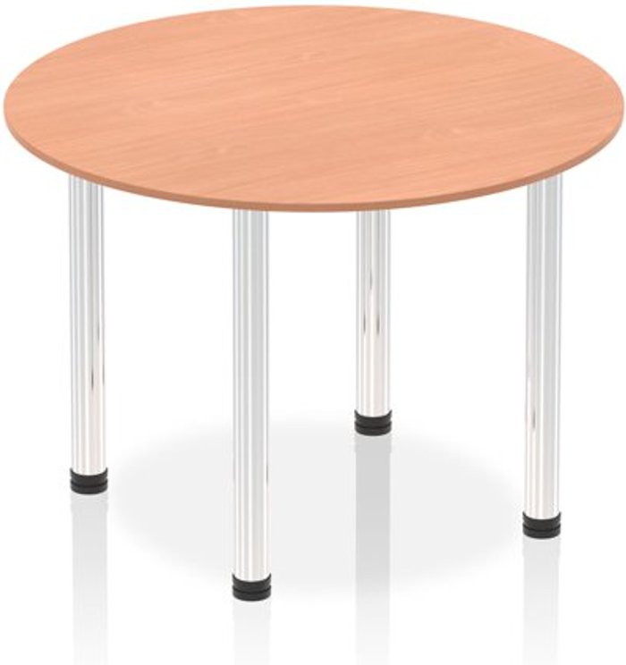 Office Monster | Impulse Impulse 1000mm Round Table Beech Top Chrome Post Leg Impulse Impulse 1000mm Round Table Beech Top Chrome Post Leg
