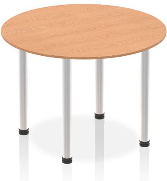 Office Monster | Impulse Impulse 1000mm Round Table Oak Top Brushed Aluminium Post Leg Impulse Impulse 1000mm Round Table Oak Top Brushed Aluminium Post Leg