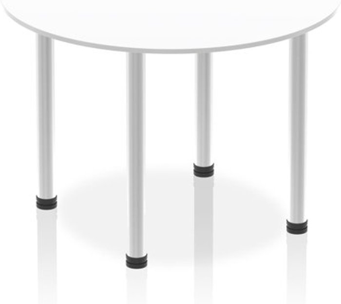 Office Monster | Impulse Impulse 1000mm Round Table White Top Brushed Aluminium Post Leg Impulse Impulse 1000mm Round Table White Top Brushed Aluminium Post Leg