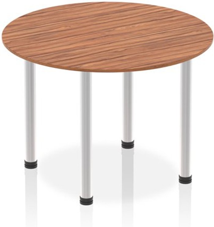 Office Monster | Impulse Impulse 1000mm Round Table Walnut Top Brushed Aluminium Post Leg Impulse Impulse 1000mm Round Table Walnut Top Brushed Aluminium Post Leg