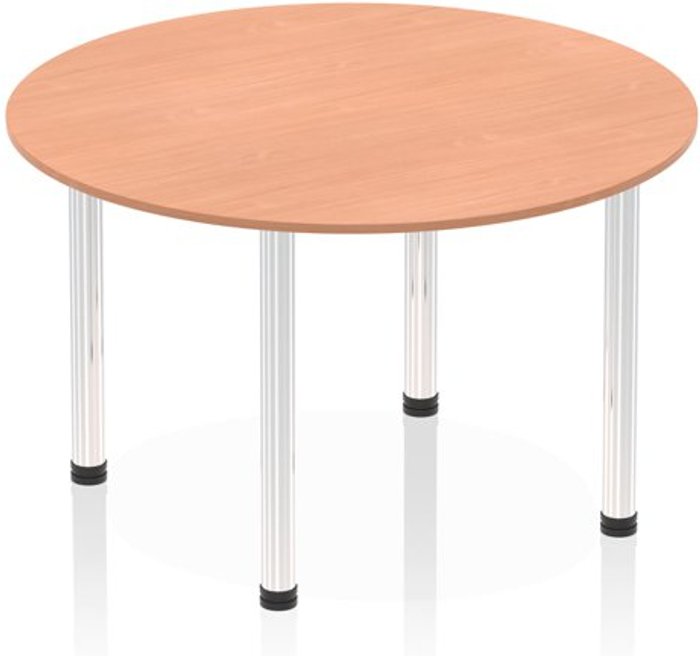 Office Monster | Impulse Impulse 1200mm Round Table Beech Top Chrome Post Leg Impulse Impulse 1200mm Round Table Beech Top Chrome Post Leg