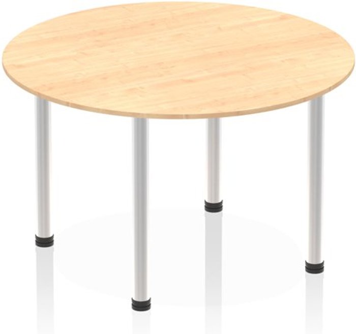 Office Monster | Impulse Impulse 1200mm Round Table Maple Top Brushed Aluminium Post Leg Impulse Impulse 1200mm Round Table Maple Top Brushed Aluminium Post Leg