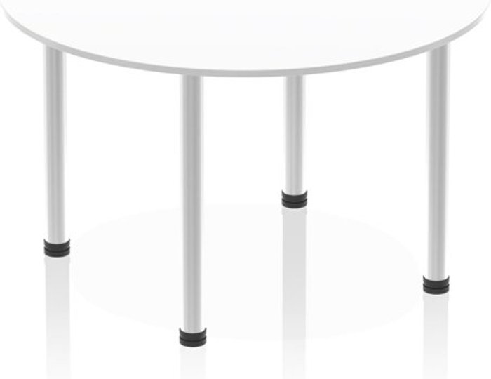 Office Monster | Impulse Impulse 1200mm Round Table White Top Brushed Aluminium Post Leg Impulse Impulse 1200mm Round Table White Top Brushed Aluminium Post Leg
