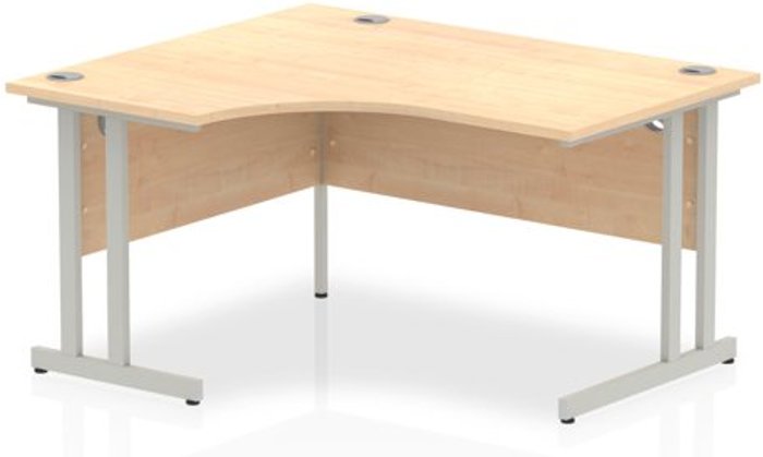 Office Monster | Impulse Impulse 1400mm Left Crescent Desk Maple Top Silver Cantilever Leg Impulse Impulse 1400mm Left Crescent Desk Maple Top Silver Cantilever Leg