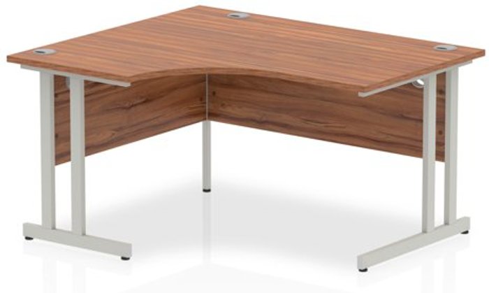 Office Monster | Impulse Impulse 1400mm Left Crescent Desk Walnut Top Silver Cantilever Leg Impulse Impulse 1400mm Left Crescent Desk Walnut Top Silver Cantilever Leg