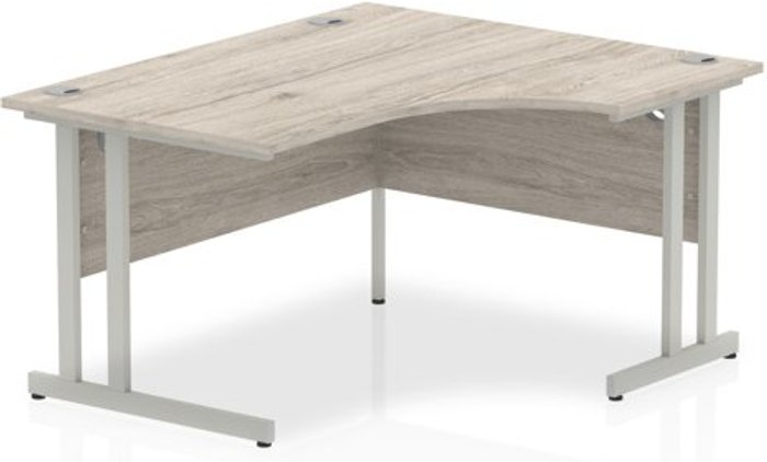 Office Monster | Impulse Impulse 1400mm Right Crescent Desk Grey Oak Top Silver Cantilever Leg Impulse Impulse 1400mm Right Crescent Desk Grey Oak Top Silver Cantilever Leg