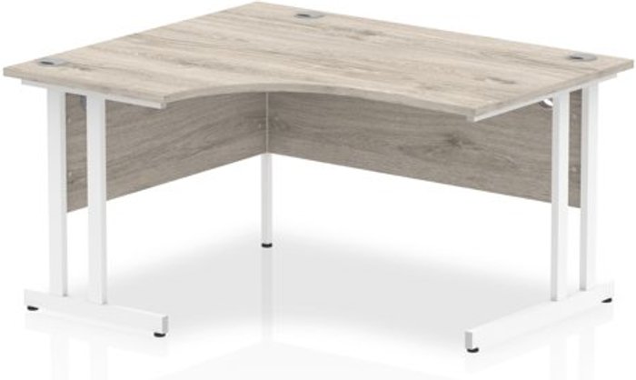 Office Monster | Impulse Impulse 1400mm Left Crescent Desk Grey Oak Top White Cantilever Leg Impulse Impulse 1400mm Left Crescent Desk Grey Oak Top White Cantilever Leg