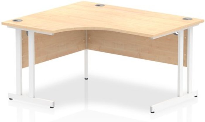 Office Monster | Impulse Impulse 1400mm Left Crescent Desk Maple Top White Cantilever Leg Impulse Impulse 1400mm Left Crescent Desk Maple Top White Cantilever Leg