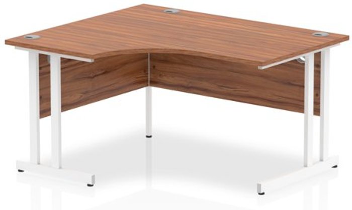 Office Monster | Impulse Impulse 1400mm Left Crescent Desk Walnut Top White Cantilever Leg Impulse Impulse 1400mm Left Crescent Desk Walnut Top White Cantilever Leg