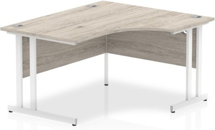 Office Monster | Impulse Impulse 1400mm Right Crescent Desk Grey Oak Top White Cantilever Leg Impulse Impulse 1400mm Right Crescent Desk Grey Oak Top White Cantilever Leg