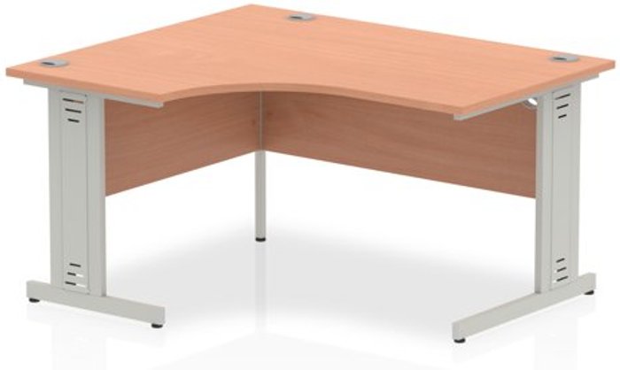 Office Monster | Impulse Impulse 1400mm Left Hand Crescent Desk Beech Top Silver Cable Managed Leg Impulse Impulse 1400mm Left Hand Crescent Desk Beech Top Silver Cable Managed Leg