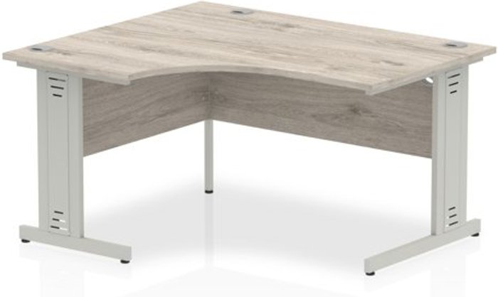 Office Monster | Impulse Impulse 1400mm Left Hand Crescent Desk Grey Oak Top Silver Cable Managed Leg Impulse Impulse 1400mm Left Hand Crescent Desk Grey Oak Top Silver Cable Managed Leg