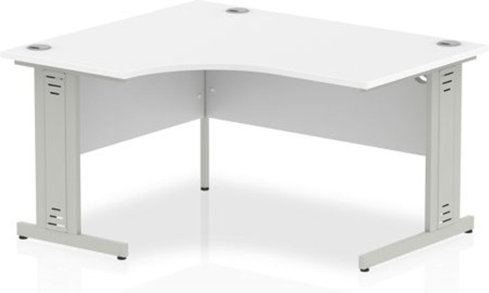 Office Monster | Impulse Impulse 1400mm Left Hand Crescent Desk White Top Silver Cable Managed Leg Impulse Impulse 1400mm Left Hand Crescent Desk White Top Silver Cable Managed Leg
