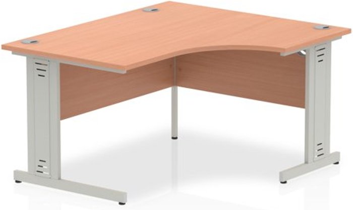 Office Monster | Impulse Impulse 1400mm Right Crescent Desk Beech Top Silver Cable Managed Leg Impulse Impulse 1400mm Right Crescent Desk Beech Top Silver Cable Managed Leg