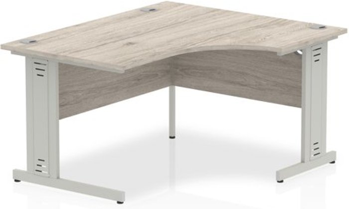 Office Monster | Impulse Impulse 1400mm Right Crescent Desk Grey Oak Top Silver Cable Managed Leg Impulse Impulse 1400mm Right Crescent Desk Grey Oak Top Silver Cable Managed Leg
