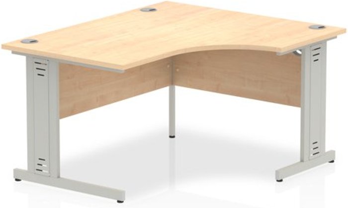 Office Monster | Impulse Impulse 1400mm Right Crescent Desk Maple Top Silver Cable Managed Leg Impulse Impulse 1400mm Right Crescent Desk Maple Top Silver Cable Managed Leg