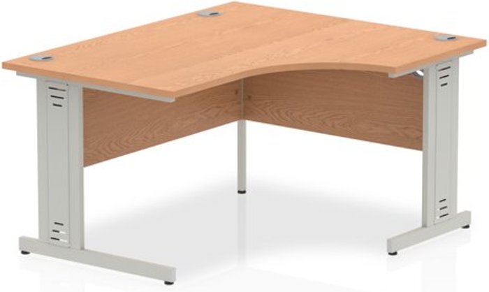 Office Monster | Impulse Impulse 1400mm Right Crescent Desk Oak Top Silver Cable Managed Leg Impulse Impulse 1400mm Right Crescent Desk Oak Top Silver Cable Managed Leg