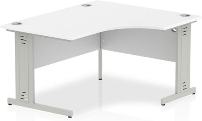 Office Monster | Impulse Impulse 1400mm Right Crescent Desk White Top Silver Cable Managed Leg Impulse Impulse 1400mm Right Crescent Desk White Top Silver Cable Managed Leg