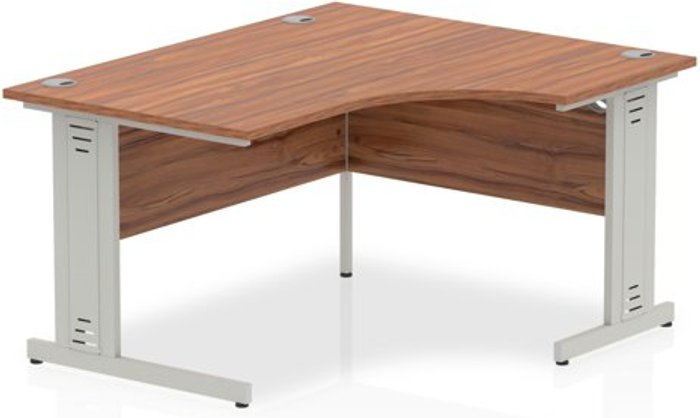 Office Monster | Impulse Impulse 1400mm Right Crescent Desk Walnut Top Silver Cable Managed Leg Impulse Impulse 1400mm Right Crescent Desk Walnut Top Silver Cable Managed Leg