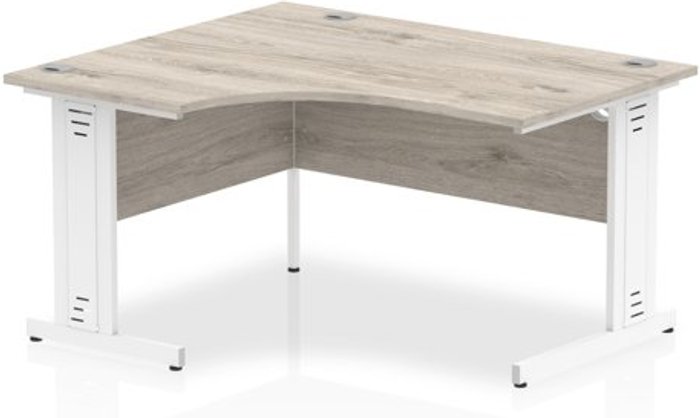 Office Monster | Impulse Impulse 1400mm Left Hand Crescent Desk Grey Oak Top White Cable Managed Leg Impulse Impulse 1400mm Left Hand Crescent Desk Grey Oak Top White Cable Managed Leg