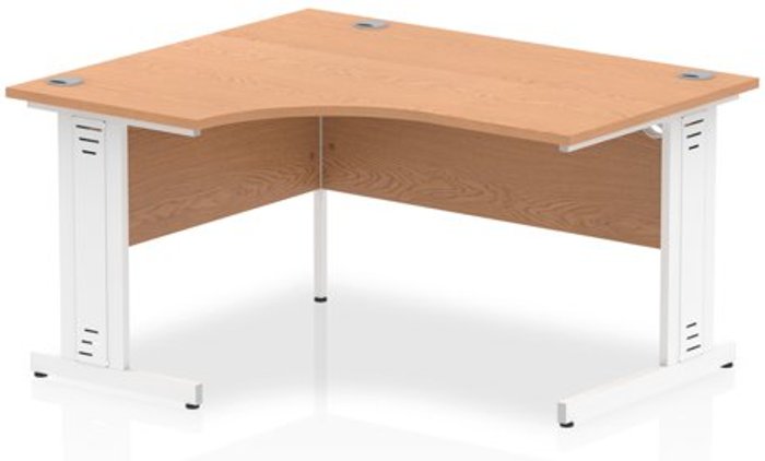 Office Monster | Impulse Impulse 1400mm Left Hand Crescent Desk Oak Top White Cable Managed Leg Impulse Impulse 1400mm Left Hand Crescent Desk Oak Top White Cable Managed Leg
