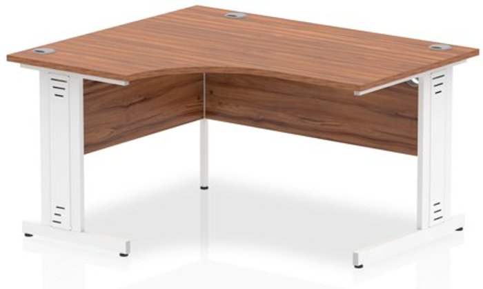 Office Monster | Impulse Impulse 1400mm Left Hand Crescent Desk Walnut Top White Cable Managed Leg Impulse Impulse 1400mm Left Hand Crescent Desk Walnut Top White Cable Managed Leg