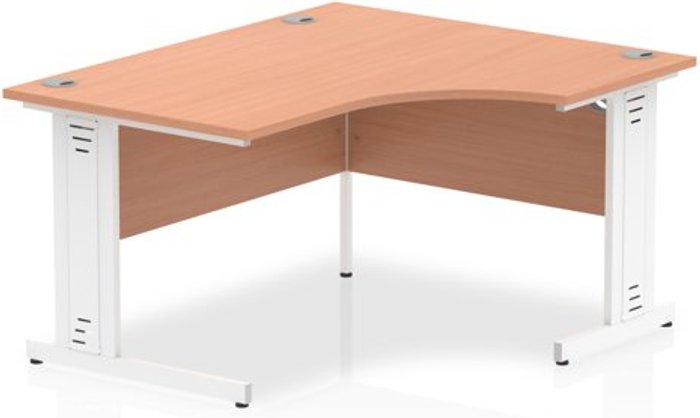 Office Monster | Impulse Impulse 1400mm Right Crescent Desk Beech Top White Cable Managed Leg Impulse Impulse 1400mm Right Crescent Desk Beech Top White Cable Managed Leg
