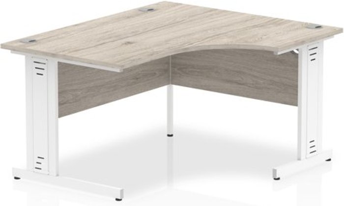 Office Monster | Impulse Impulse 1400mm Right Crescent Desk Grey Oak Top White Cable Managed Leg Impulse Impulse 1400mm Right Crescent Desk Grey Oak Top White Cable Managed Leg
