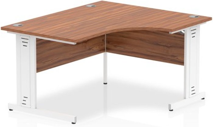 Office Monster | Impulse Impulse 1400mm Right Crescent Desk Walnut Top White Cable Managed Leg Impulse Impulse 1400mm Right Crescent Desk Walnut Top White Cable Managed Leg