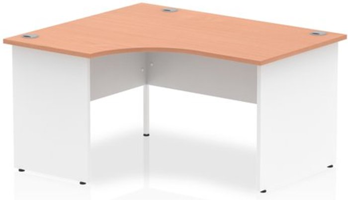 Office Monster | Impulse Impulse 1400mm Left Crescent Desk Beech Top White Panel End Leg Impulse Impulse 1400mm Left Crescent Desk Beech Top White Panel End Leg