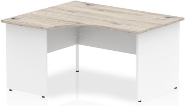 Office Monster | Impulse Impulse 1400mm Left Crescent Desk Grey Oak Top White Panel End Leg Impulse Impulse 1400mm Left Crescent Desk Grey Oak Top White Panel End Leg