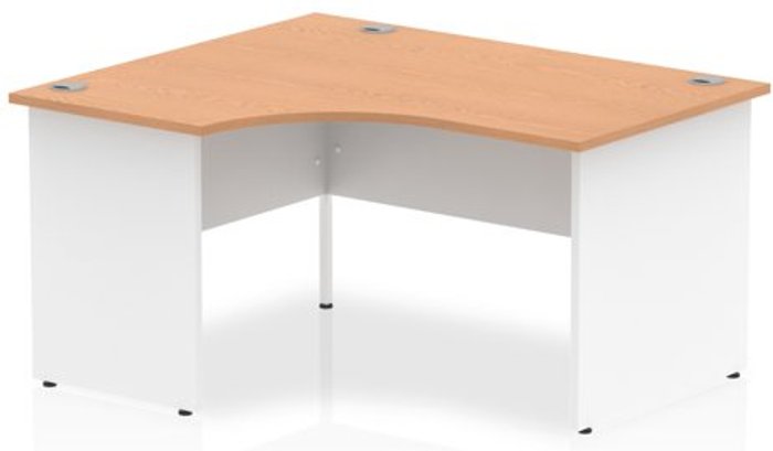 Office Monster | Impulse Impulse 1400mm Left Crescent Desk Oak Top White Panel End Leg Impulse Impulse 1400mm Left Crescent Desk Oak Top White Panel End Leg