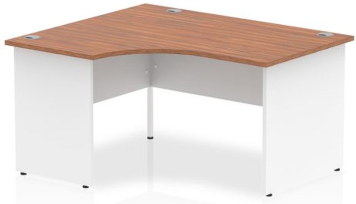 Office Monster | Impulse Impulse 1400mm Left Crescent Desk Walnut Top White Panel End Leg Impulse Impulse 1400mm Left Crescent Desk Walnut Top White Panel End Leg