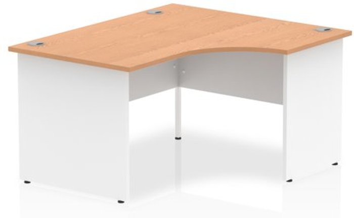 Office Monster | Impulse Impulse 1400mm Right Crescent Desk Oak Top White Panel End Leg Impulse Impulse 1400mm Right Crescent Desk Oak Top White Panel End Leg