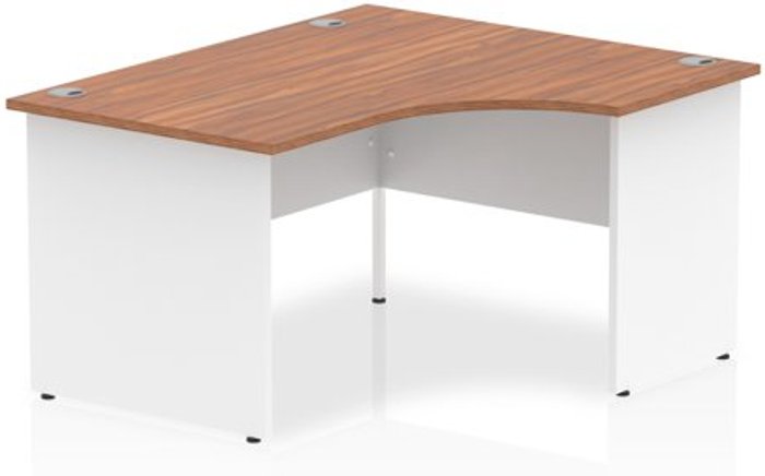Office Monster | Impulse Impulse 1400mm Right Crescent Desk Walnut Top White Panel End Leg Impulse Impulse 1400mm Right Crescent Desk Walnut Top White Panel End Leg