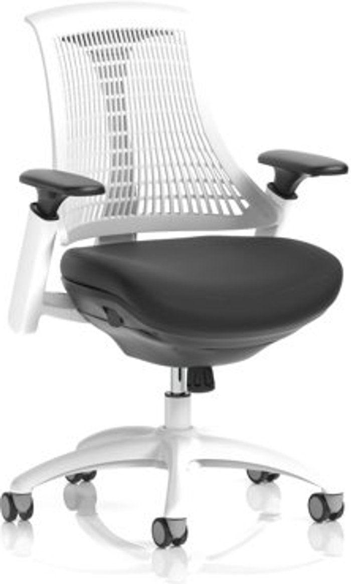 Office Monster | Flex Flex Task Operator Chair White Frame Black Fabric Seat With Moonstone White Back With Arms Flex Flex Task Operator Chair White Frame Black Fabric Seat With Moonstone White Back With Arms