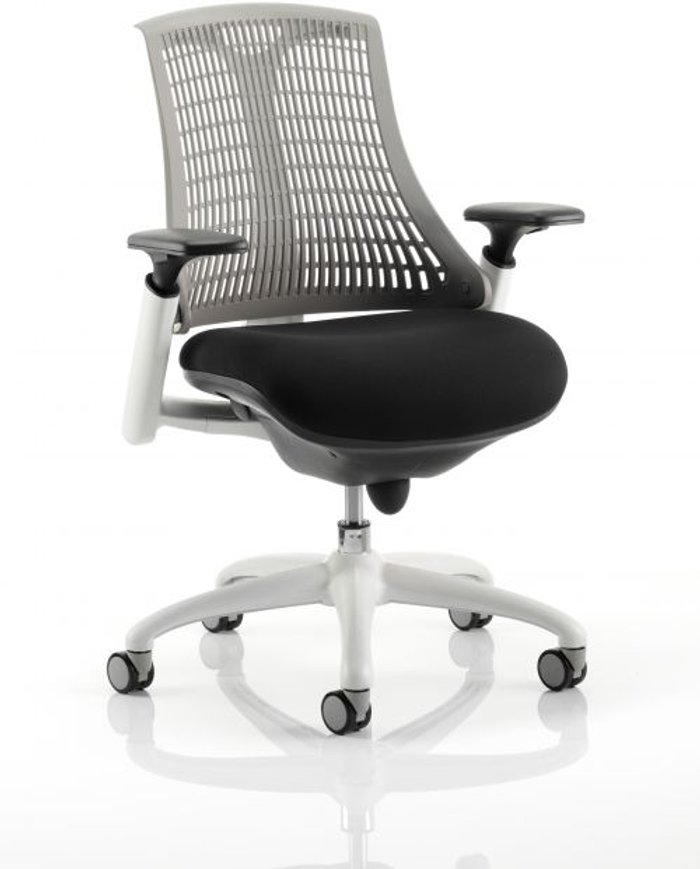 Office Monster | Flex Flex Task Operator Chair White Frame Black Fabric Seat With Grey Back With Arms Flex Flex Task Operator Chair White Frame Black Fabric Seat With Grey Back With Arms